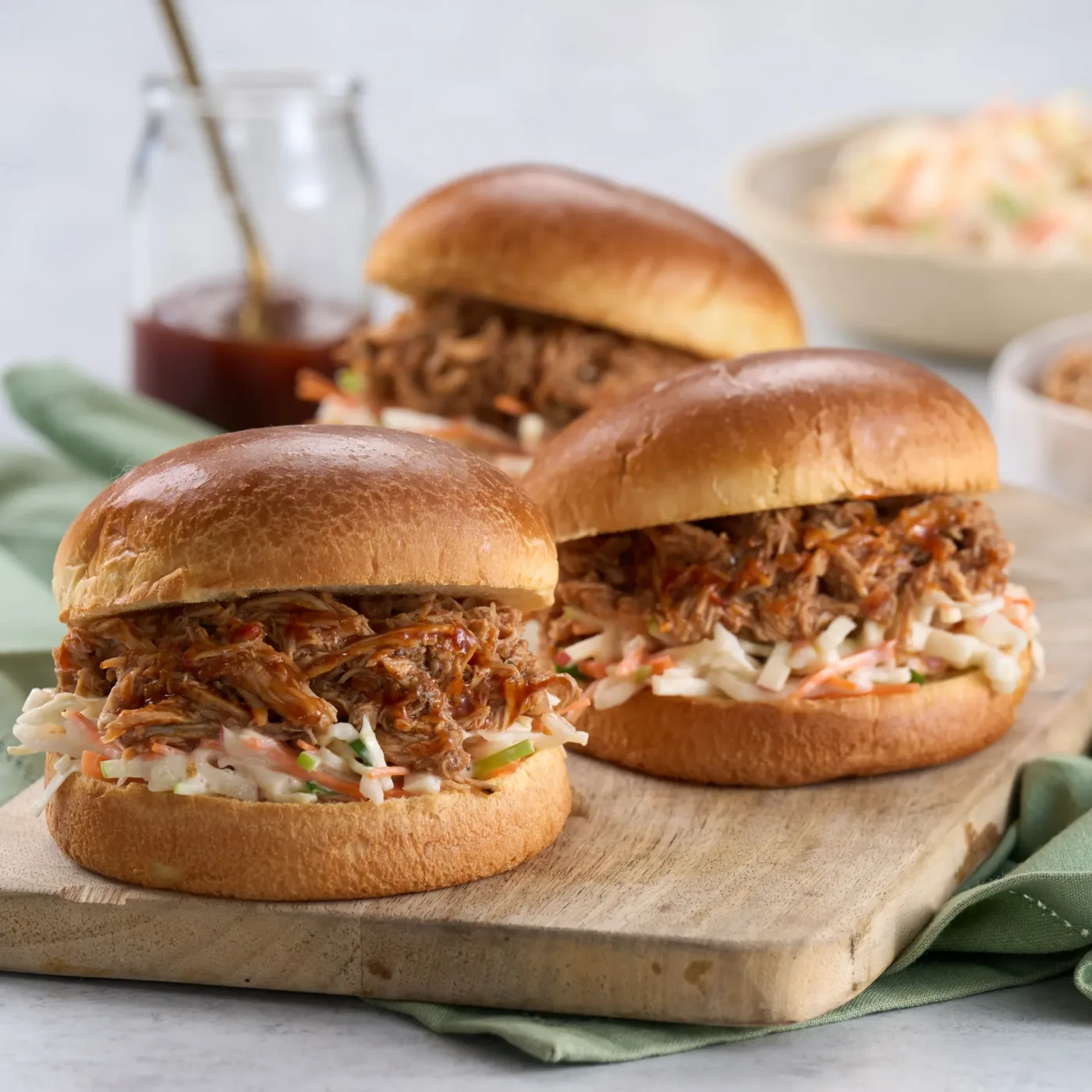 Pulled Chicken & Apple Slaw Burgers